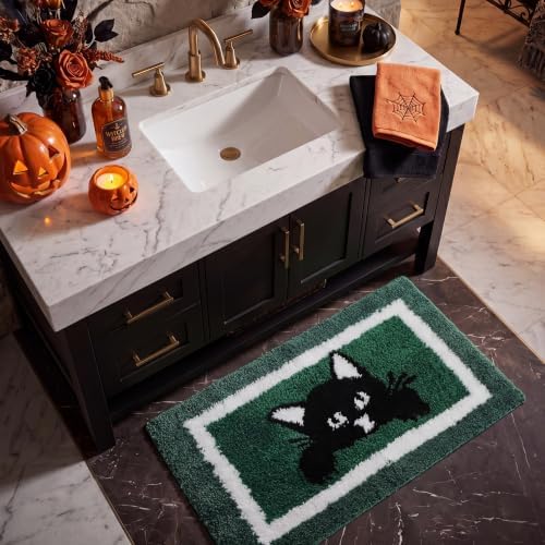 Boao Black Cat Bath Mat Tufted Non Slip Absorbent Dark Green Bathroom Rug - Image 6