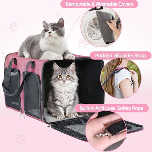 Cat Carrier for 2 Cats Double Pet Carrier Extra Large Multi Cat Travel Pink - Image 6
