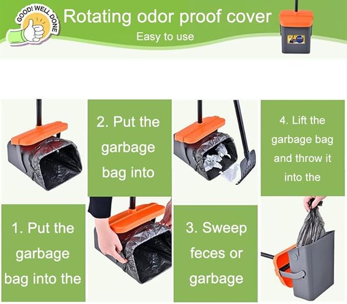 Dog Pooper Scooper with Rotating Bucket & Rake – 46” Adjustable Long Handle Includes 85 Waste Bags – Heavy Duty Poop Scooper for Large Medium & Small Dogs – Yard Lawn Gravel & Dirt Cleanup