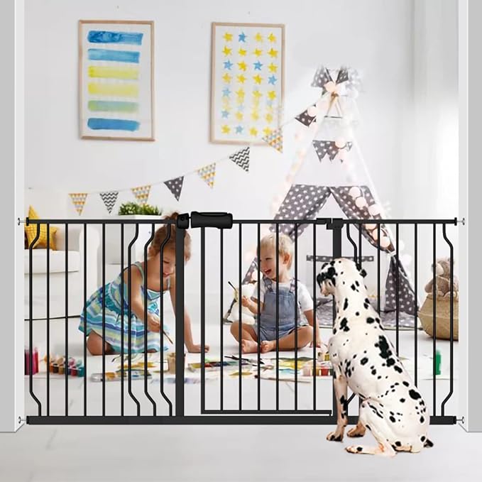 Fairy Baby Extra Wide Baby Gate Black 62-67 Inch Wide, Walk Through Pressure Mounted No Drill, Long and Large Tension Gate for Pet and Kids