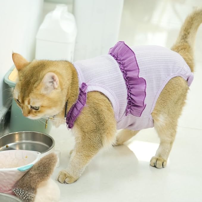 Cat Recovery Suit,Kitten Onesie After Surgery,E-Collar Alternative for Abdominal Wound and Skin Diseases,Soft Breathable Bodysuit After Spay(Purple-s)