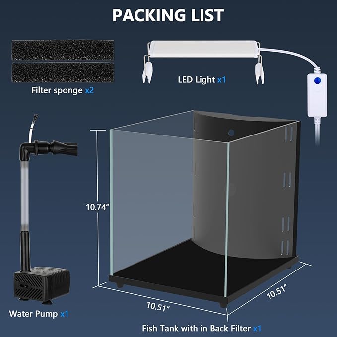 fishkeeper 4 Gallon Fish Tank Starter Kit, Small Aquarium with Filter and Adjustable 3 Color Lighting Self Cleaning Fish Bowl Rimless Aquarium for Beginners (Freshwater Fish Tank)