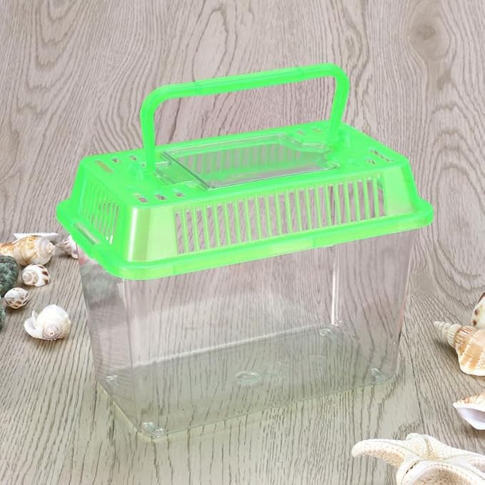 FRCOLOR Portable Plastic Turtle Tank - Transparent Aquarium Carrier Box for Small Pets Ideal for Hamsters Lizards and Fish Easy to Feed and Clean