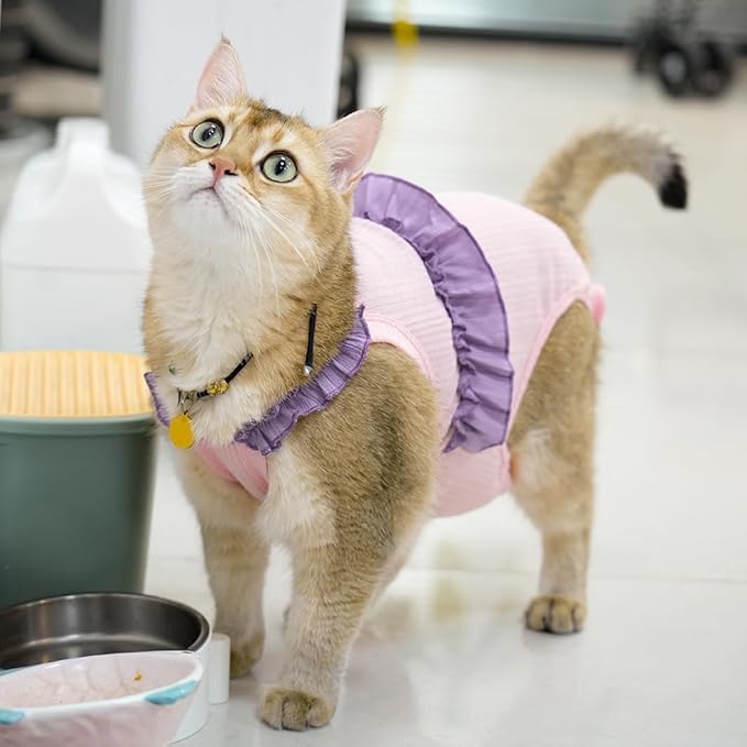 Cat Recovery Suit,Kitten Onesie After Surgery,E-Collar Alternative for Abdominal Wound and Skin Diseases,Soft Breathable Bodysuit After Spay(Pink-l)