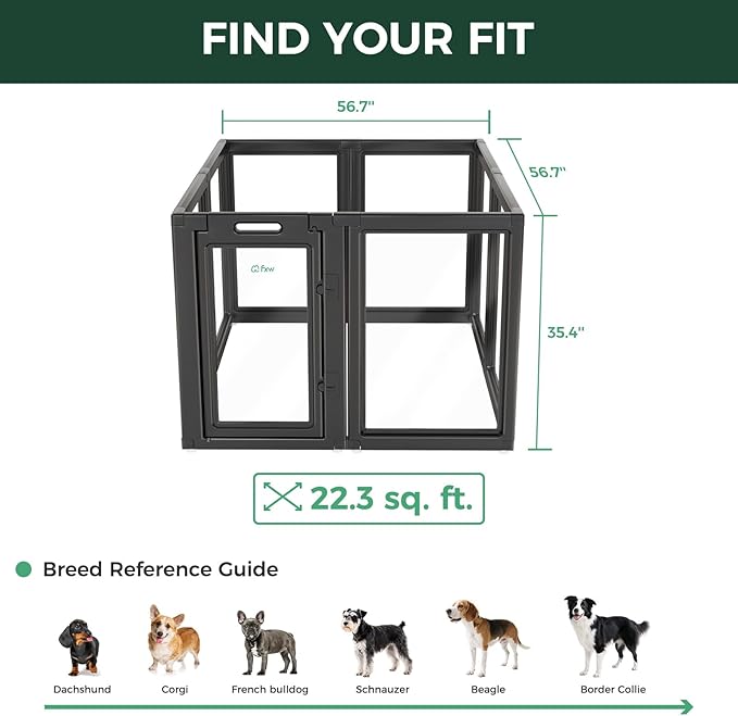 FXW AuraSpace Acrylic Indoor Unleashed Dog Playpen for Medium Dogs, 35 Inch, 8 Panels, Black