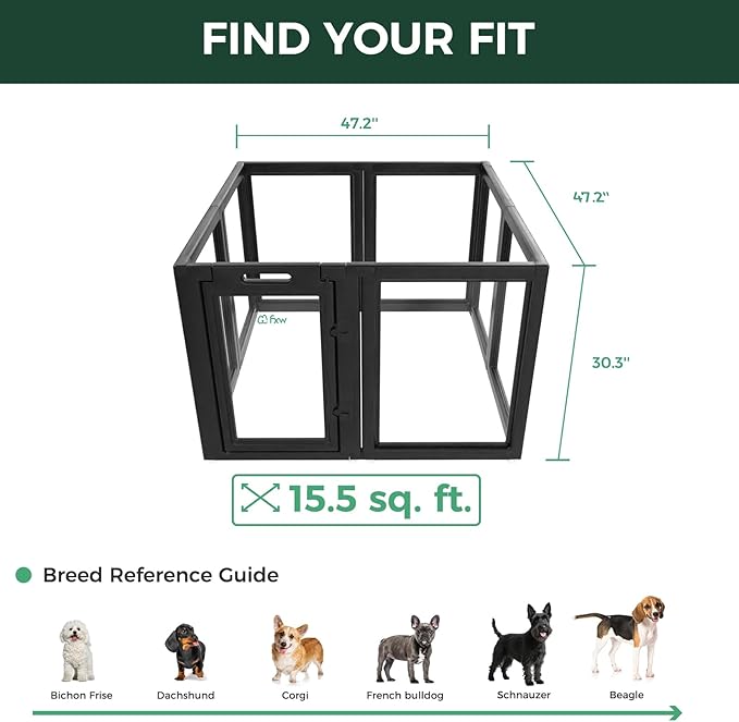 FXW AuraSpace Acrylic Indoor Unleashed Dog Playpen for Small and Medium Dogs, 30 Inch, 8 Panels, Black