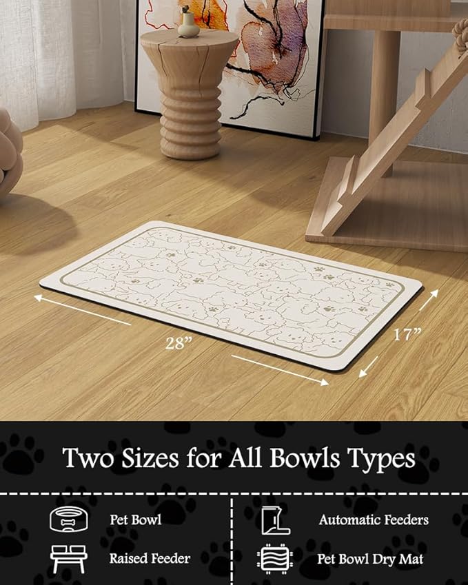 Pet Feeding Mat-Absorbent Dog Mat for Food and Water Bowl-No Stains Quick Dry Water Dispenser Mat-Dog Accessories Pet Supplies-Bowl for Messy Drinkers(FRAMEDOGS,17"x28"