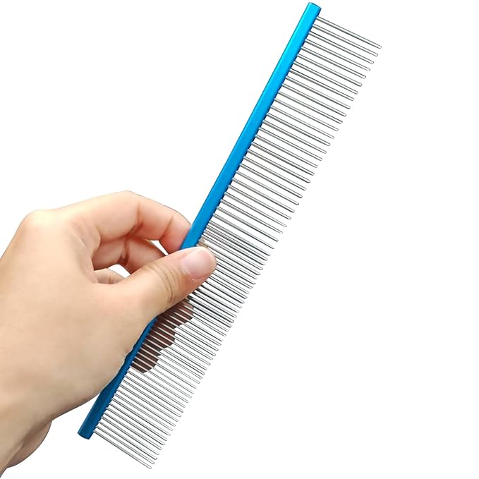 2 Pack Dog Combs with Stainless Steel Teeth Applicable to Cat Dog Comb Removing Tangles Easily Remove Dirt Grooming Anti-Slip Comfort Grip Handle (blue)