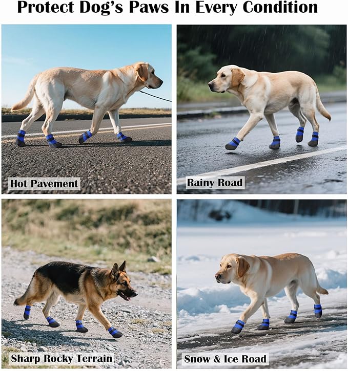 Dog Shoes Lightweight Dog Boots-Breathable Knitted Paw Protector with Adjustable Strap for Hot Pavement, Rain Walking, Hardwood Floors Anti Slip Reduce Noise, Prevent Licking Paws(Blue,L)
