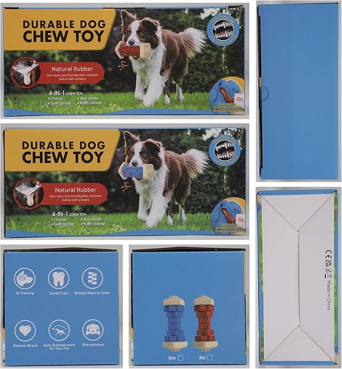 PcEoTllar Dog Toys for Aggressive Chewers, Indestructible Dog Chew Toys, Safe Rubber, for Large Medium Small Dogs - Red -M