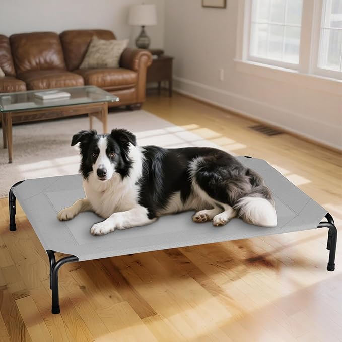 Elevated Dog Bed for Outdoor, XXL Raised Dog Cot Indestructible with Washable Mesh, Cooling Summer Pet Cot Chew Proof for Outside Camping Travel, 51 inch Grey