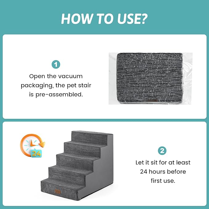 Dog Stairs for Small Dogs, 5 Tier Wider Pet Stairs for High Beds, 23.6" H Non-Slip Dog Steps for Old Cats, Puppies, Small Medium Dogs, 29.5x19.7x23.6 inch, Dark Grey