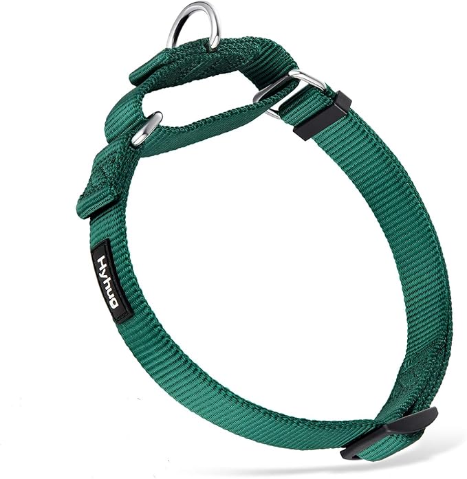Hyhug Martingale Dog Collar Without Buckle: Anti Escape, No Slip Heavy - Duty Nylon, Colorfast & Adjustable for Medium Breeds(Medium, Solid Color Dark Green
