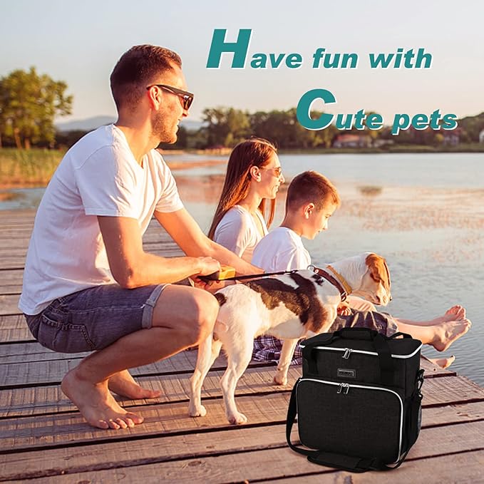 BAGLHER Dog Travel Bag, Pet Travel Bag (All Pet Travel Supplies), with 2 Pet Food Containers and 2 Collapsible Silicone Bowls; Essential Kits for Pet Travel Black