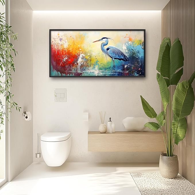 Extra Large Framed Abstract Heron Wall Art,Oversized Colorful Graffiti Heron Wall Decor Pictures for Living Room,Canvas Print Painting Modern Artwork Bedroom Office Bathroom Home Decor 60L x 30W
