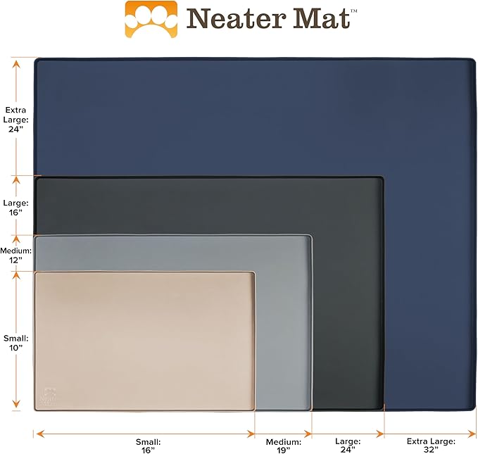 Neater Pet Brands Neater Mat Pet Mats for Food and Water, Cat & Dog Bowl Mat Waterproof Silicone, Feeding Tray, Dog Food Mats for Floors, Placemat w/Raised Edge for Under Bowls, 16” x 10”, Light Blue