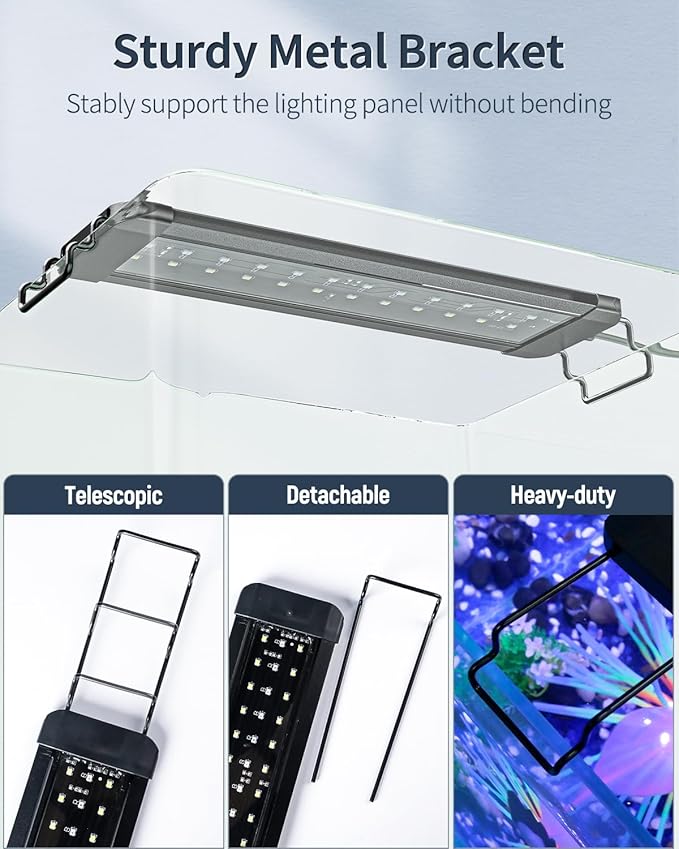 Pawfly 33W Aquarium LED Light for 48 to 54 Inch Extendable Fish Tank Light with Full Spectrum Brilliant White Blue Red Lights with Daytime & Night Modes Timer Auto On/Off Adjustable Brightness