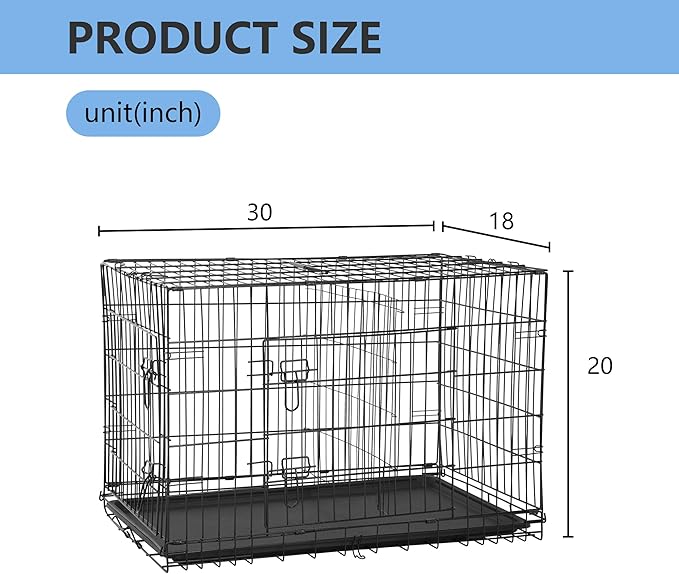 FDW 30 inch Dog Crate Dog Kennel Cage with Double Door Folding Metal Wire Dog Cage with Removable Tray&Divider Panel,Pet Crate for Medium Dogs,Black