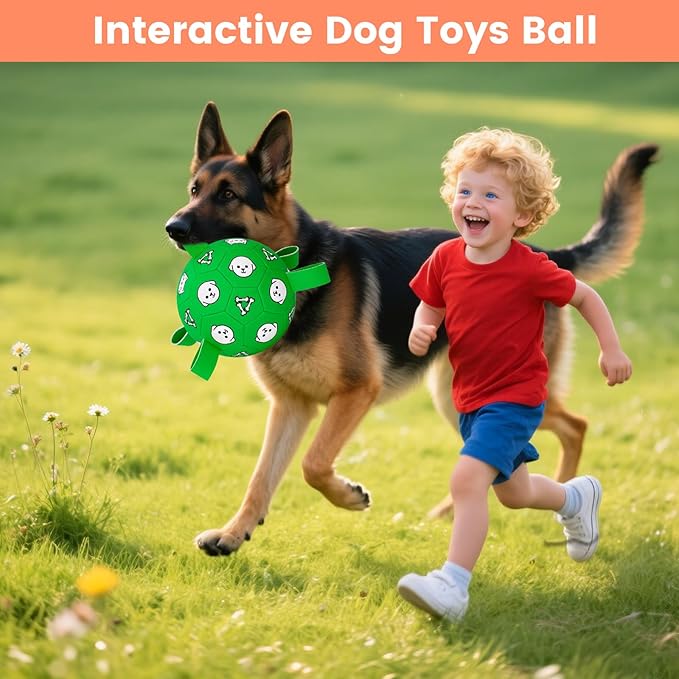 Interactive Dog Toys, Soccer Ball with Straps, Durable Herding Ball for Tug of War, Water Pool Dog Busy Toys for Indoor/Outdoor Play ā Fun Birthday Gift for Medium & Large Dogs, 8 Inch