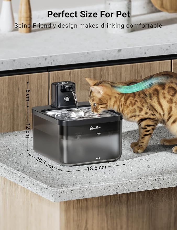 DownyPaws Cat Water Fountain Stainless Steel Cordless, 84oz/2.5L Fursink Wireless Pet Water Fountains for Cats Indoor, Battery Operated Cat Drinking Fountain, BPA-Free, Black with 6 Filters