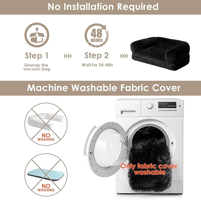 EHEYCIGA Foldable Human Dog Bed, Orthopedic Memory Foam Human Sized Dog Bed, Waterproof Pet Bed for People, Faux Fur Pet Couch for Adult, Black, 72"x44"x11"