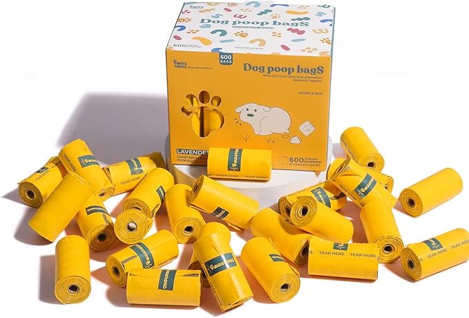 Dog Poop Bags Rolls Biodegradable 100% Leak Proof Thickened Waste Bags - 600 Count 40 Rolls - Cornstarch Based Doggie Poop Bag for Small and Big Dogs(Lavender)