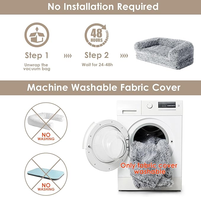 EHEYCIGA Foldable Dog Bed, Faux Fur Fluffy Dog Couch Bed, Orthopedic Calming Memory Foam Pet Bed for Small Dogs, Washable Soft Warm Pet Sofa Bed with Non-Slip Bottom, Grey, 40"x30"x6"