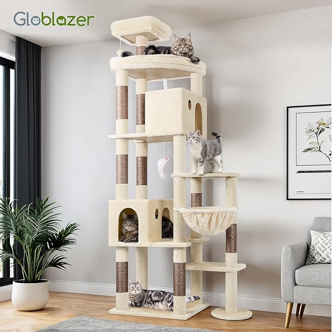 Globlazer Giant Cat Tree, 83 inch Cat Tree for Indoor Cats Large Adult, XXL Cat Tower with 9 Scratching Posts for 20lb+ Heavy Duty Large Adult Cats, F83, Beige