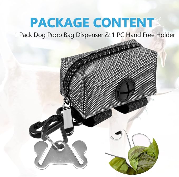 Dog Waste Bag Dispenser Pet Poop Bags Holder for Doggie Waste Bags Dispensers Soft Fabric Zipper Small Doggy Puppy Pouch for Leash Accessory Attachment with Carrier,Grey
