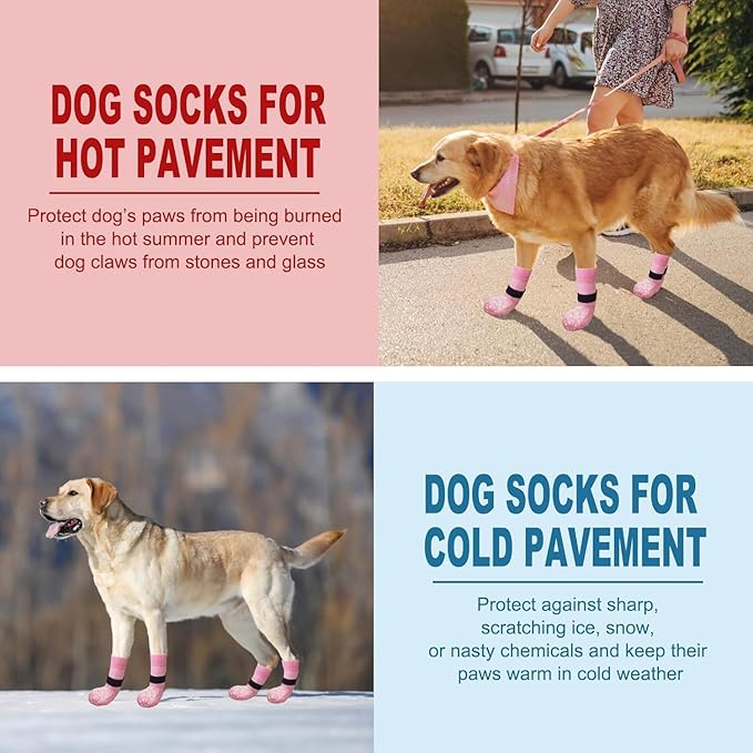 EXPAWLORER Anti Slip Dog Socks to Prevent Licking Paws, Dog Shoes for Hot Pavement, Dog Booties for Small Medium Large Senior Dogs, Traction Control Boots & Paw Protectors for Hardwood Floors