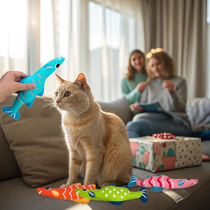 EXPAWLORER Catnip Cat Toys Fish,4 Pcs Durable Cat Kicker Toy with Natural Catnip Cotton,Interactive Bite Resistant Soft Pillow Filled for Indoor Cats Kitten Playing,Drives Bored Cats Crazy with Fun