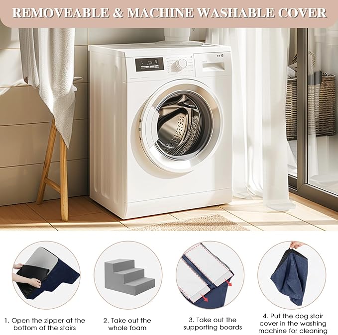 GGIB Dog Stairs for Small Dogs Cats Non-Slip Dog Steps for High Bed Pet Stairs for Sofa Couch Pet Ramp Pet Steps with Removable Washable Cover, 13" H, 3-Step