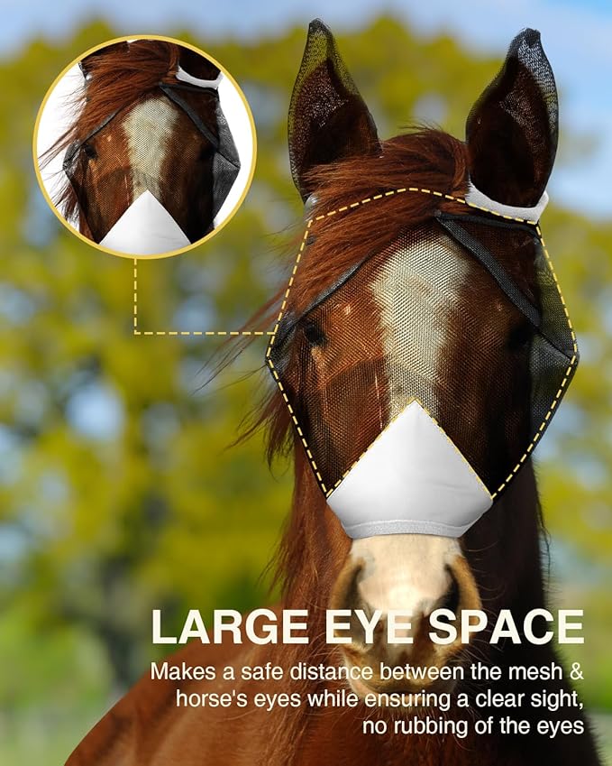 Hilltown Adjustable Fly Mask for Horse with Ears - UV-Block, Large Eye Space, Breathable, Built to Last, Comfort Fit - Horse Fly Mask for Daily Stable, Hot Weather Riding & Competition - X-Full, Grey