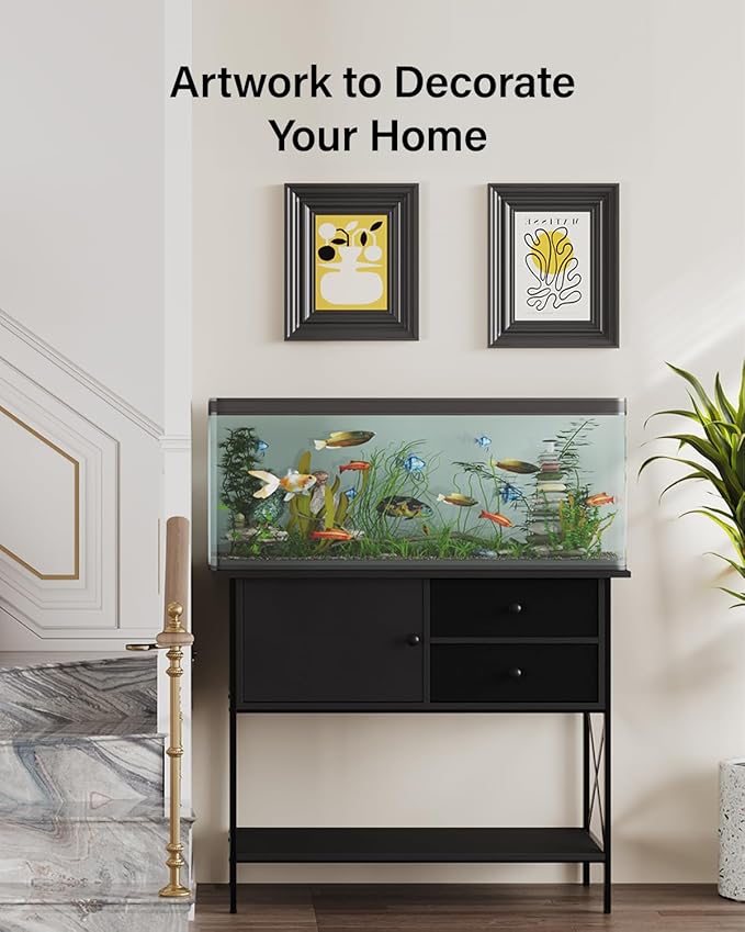 Fish Tank Stand 40 Gallon: Sturdy Aquarium Stand with Accessories Storage - Metal Tank Stands Table for 40-50 Gallon Reptile Breeder Turtle Terrarium - 36.6"x18.8" Weight Capacity 660 lbs