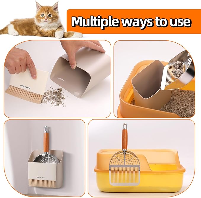 Extra-Thick Stainless Steel Cat Litter Scoop Heavy Duty Metal Litter Scooper with Holder Easy Remove Stuck Litter