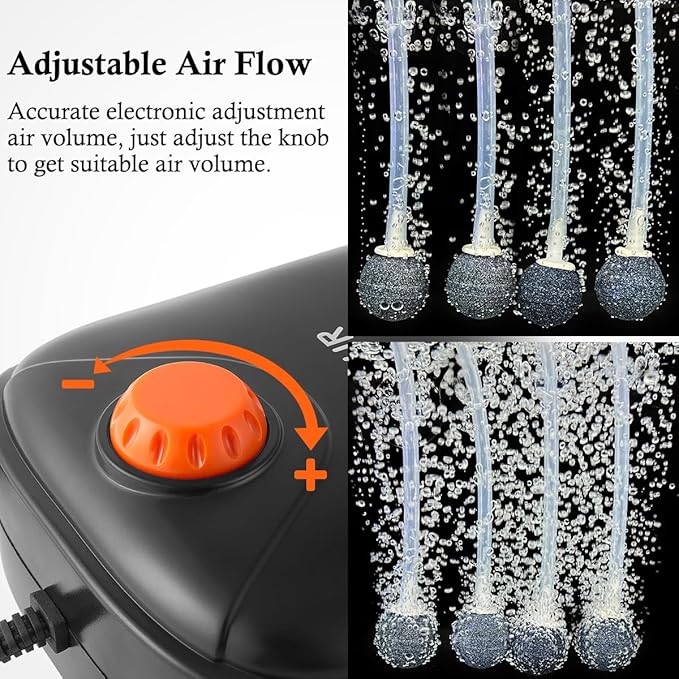 FEDOUR 4W/5W/8W Aquarium Corded Electric Air Pump, 96GPH/160GPH/256GPH Dual Outlets 4 Outlets Oxygen Pump, Ultra Quiet Aquarium Bubbler for up to 300 Gallon Fish and Turtle Tank