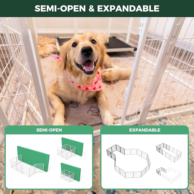 FXW Homeplus Unleashed Indoor Dog Playpen - Stress-Free and Safe Play, Heavy Duty 24 Inch 8 Wire Panels Dog Pen for Puppy and Small Dogs, White│Patented