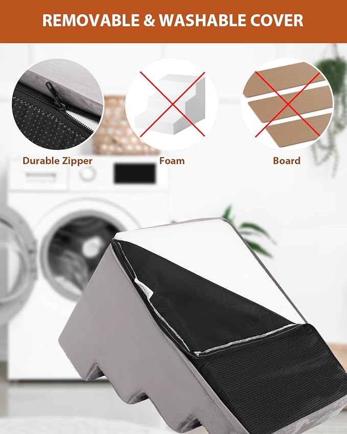 Dog Stairs for Small Dogs,13" 3-Step Pet Stairs for Couches,Dog Steps with Non-Slip Bottom and Removable Cover Indoor Outdoor,Grey