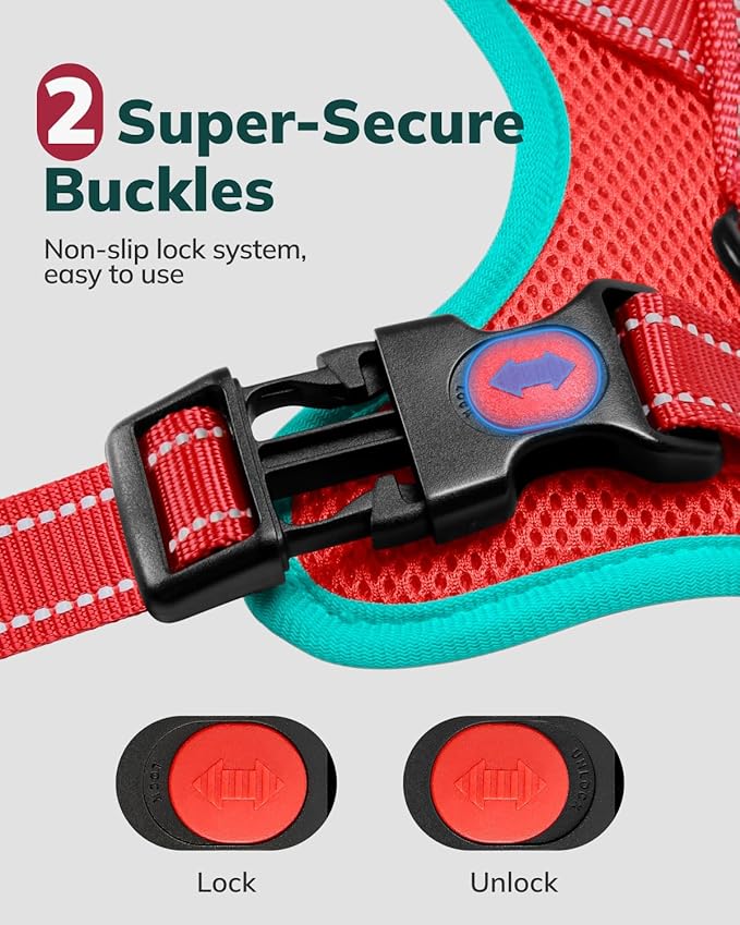 MIDOG No-Pull Dog Harness | Adjustable & Reflective Pet Harness Leash Set for Small Medium Large Dogs Walking, Training| No Choke, Front Clip, Soft Padded Vest with Easy Control Handle - Red, L