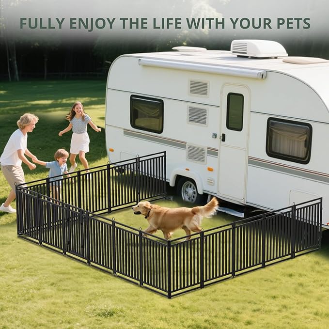 Dog Fence Outdoor Indoor, 40 Inch Height 24 Panels Dog Playpen for Large/Medium/Small Dogs Metal Dog Pen for Yard Camping and RV | Black-Silver