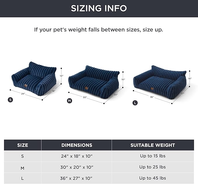 Bedsure Cute Cat Couch for Pets - Fluffy Cat Sofa with Premium Soft Corduroy Fleece, Fuzzy Pet Couch Bed with Removable Washable Cover, Supportive Pet Chair for Indoor Cats, 24inch, Night Blue