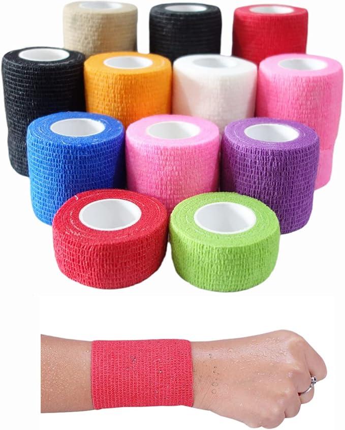 6 Pack 2" x 5 Yards Self Adhesive Bandage Wrap Breathable Cohesive Vet Wrap for Pets, Elastic Self-Adherent Tape for Sports, Wrist, Ankle (Red)