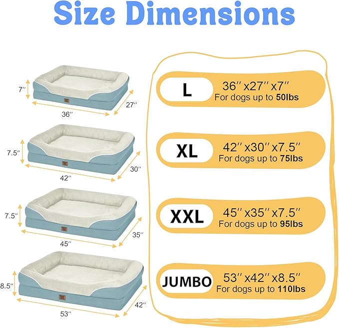Washable Orthopedic Large Dog Bed - Removable Orthopedic Dog Bed XL with Bolster Extra Large Dogs Beds with Washable Cover Non-Slip Bottom