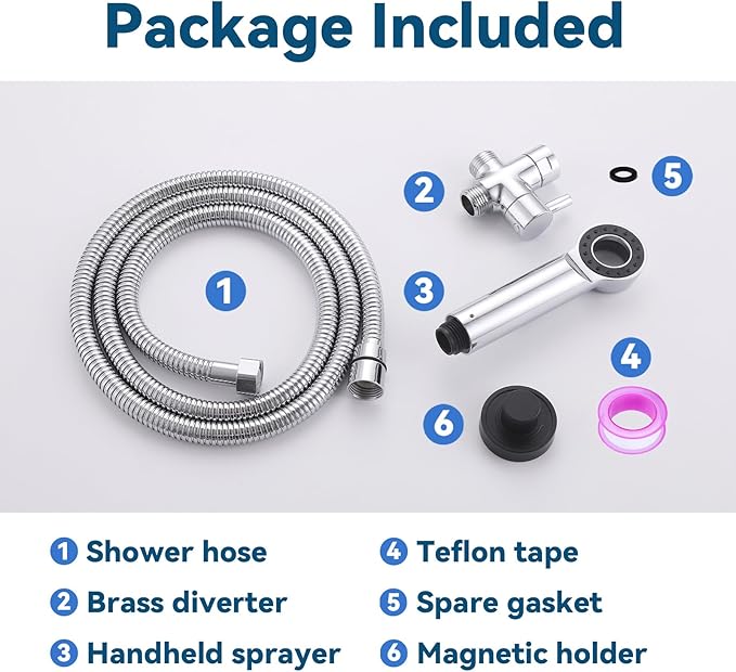 Dog Shower Attachment, 3 Mode Handheld Sprayer with ON/OFF Switch, G1/2" Metal Diverter, 100 Inches Stainless Steel Hose, No Drill Holder, for Pet and Dog Washing in Bathroom