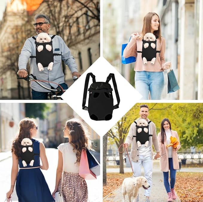 FEimaX Dog Carrier Backpack Pet Legs Out Front Cat Travel Bag, Adjustable Puppy Backpacks Carriers Hands-Free for Small Medium Dogs Cats Hiking Traveling Camping Daily Walking (Large, Black)