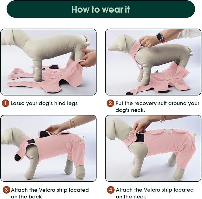 Kuoser Dog Surgery Recovery Suit for Rear Legs, Thigh Wound Protective Sleeve for Dogs, Dog Recovery Sleeve for Female Male Dogs, Dog Onesie After Surgery Pet Surgical Suit for Spay Neuter, Pink S