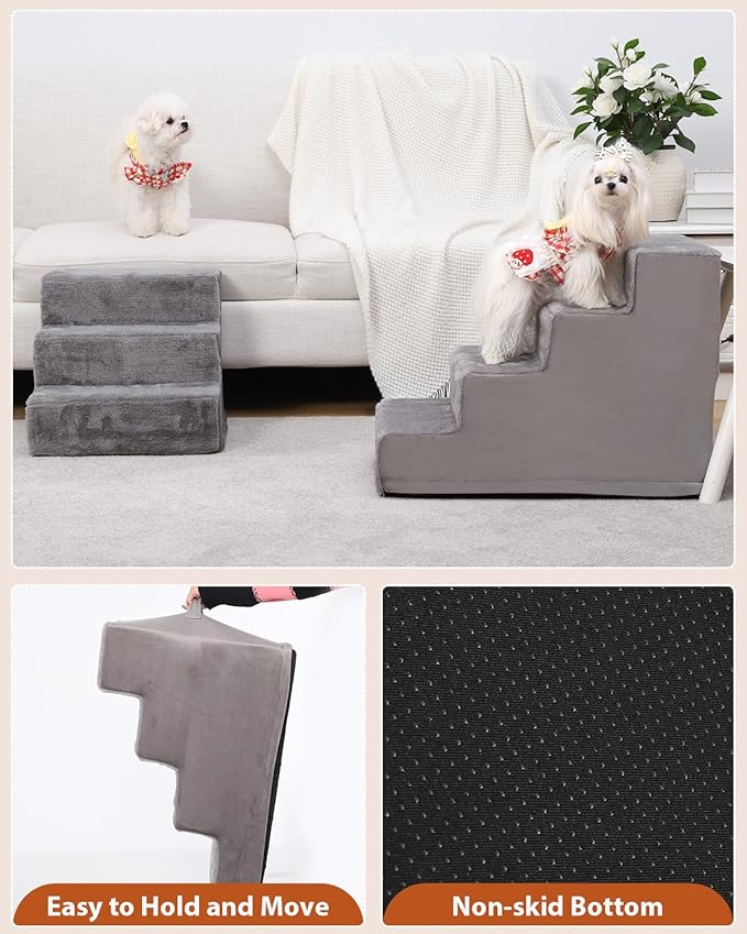 Dog Stairs for Small Dogs,17.5" 4-Step Pet Stairs for High Beds and Couches,Dog Steps with Non-Slip Bottom and High-Density Foam Indoor Outdoor,Grey