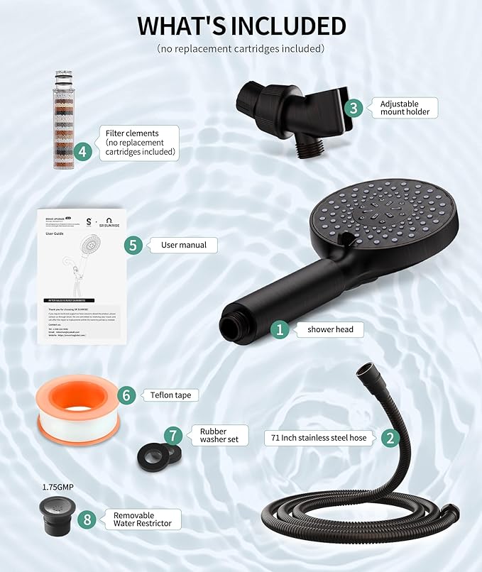 Filtered Shower Head with Handheld, High Pressure 9 Spray Mode ORB Showerhead with Filters, detachable shower head,Water Softener Filters Beads for Hard Water - Remove Chlorine