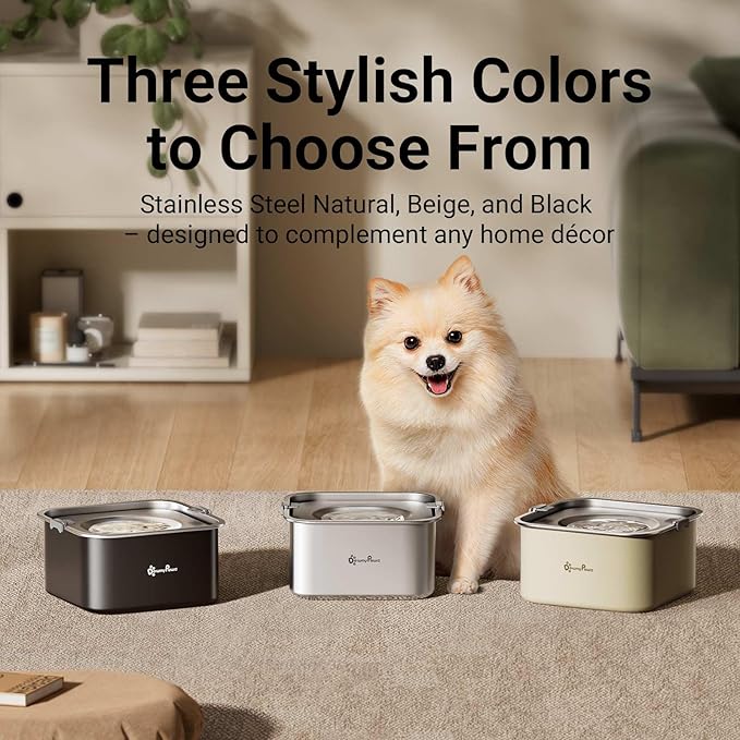 DownyPaws No Spill Water Bowl for Dogs,101oz/3L Stainless Steel Slobber Stopper, No Drip Slow Drinking Dog Water Bowl, No Mess Dog Water Dispenser Spill Proof, Dishwasher Safe, Silver