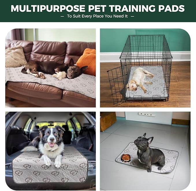 FXW Washable Pee Pads for Dogs, Puppy Pads with Super Absorbent, Specifically Designed for 24inch Cages, 23" × 17" Rectangle, Khaki, 4 Packs